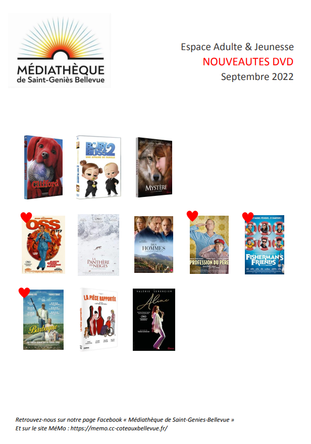 Espace Adulte & Jeunesse Nouveautés DVD Septembre 2022