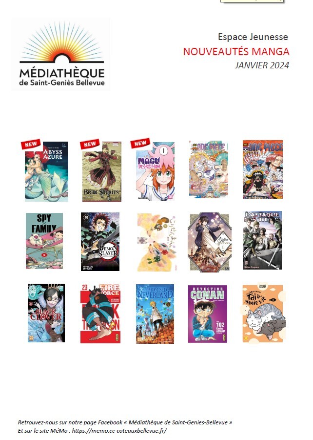 Espace Jeunesse Nouveautés Manga Janvier 2024