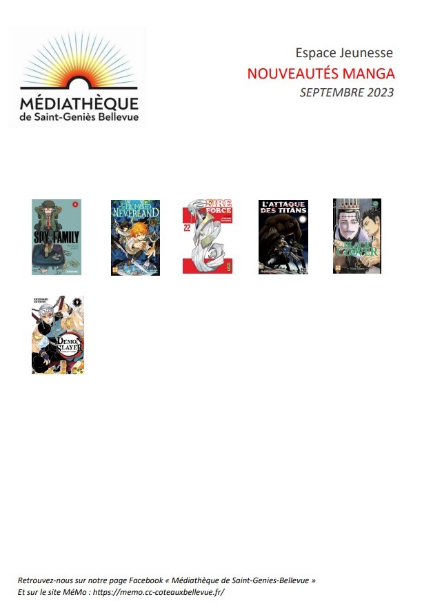 Espace Jeunesse nouveautés Manga sept 2023